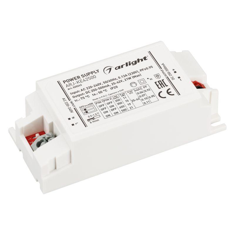 блок питания arj-ke42500 21вт 250-500ма pfc ip20 пластик 5 лет arlight 025243 от BTSprom.by