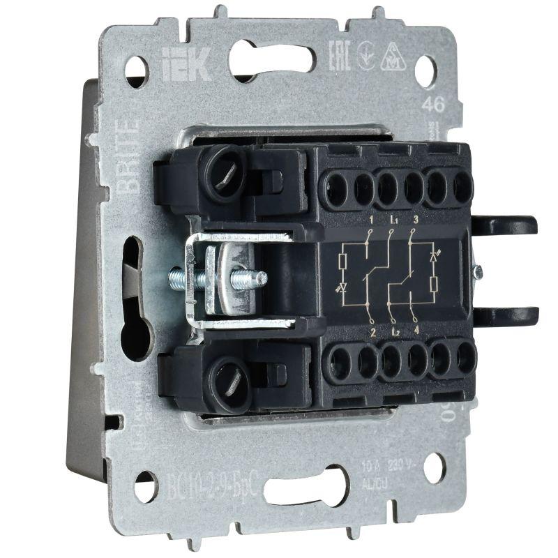  Выключатель 2-кл. BRITE 10А ВС10-2-9-БрС для отелей с индик. механизм сталь IEK BR-V20-2-10-K46 фото в каталоге от BTSprom.by