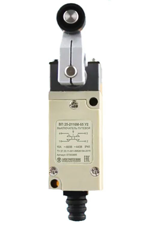 выключатель путевой вп 25-2118м-65 у2 1но+1нз 3а ip65 рычаг с пластик. роликом безинерционный 21х56мм электротехник et003891 от BTSprom.by