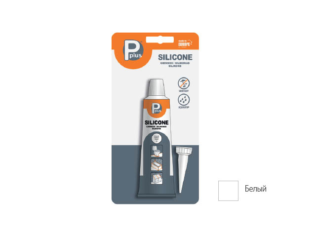 герметик силиконовый санитарный p plus "silicone sanitary" (бел.) 50мл в блистере от BTSprom.by