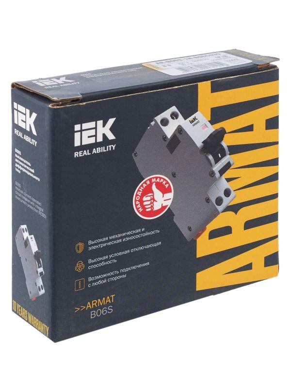  Выключатель автоматический дифференциального тока 2п (1P+N) B 6А 30мА тип AC АВДТ B06S 18мм ARMAT IEK AR-B06S-1N-B06C030 фото в каталоге от BTSprom.by