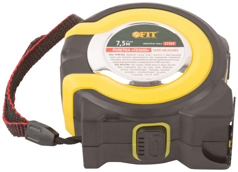  Рулетка Техно 7.5мх25мм прорезиненный корпус двойн. стопор FIT 17267 фото в каталоге от BTSprom.by