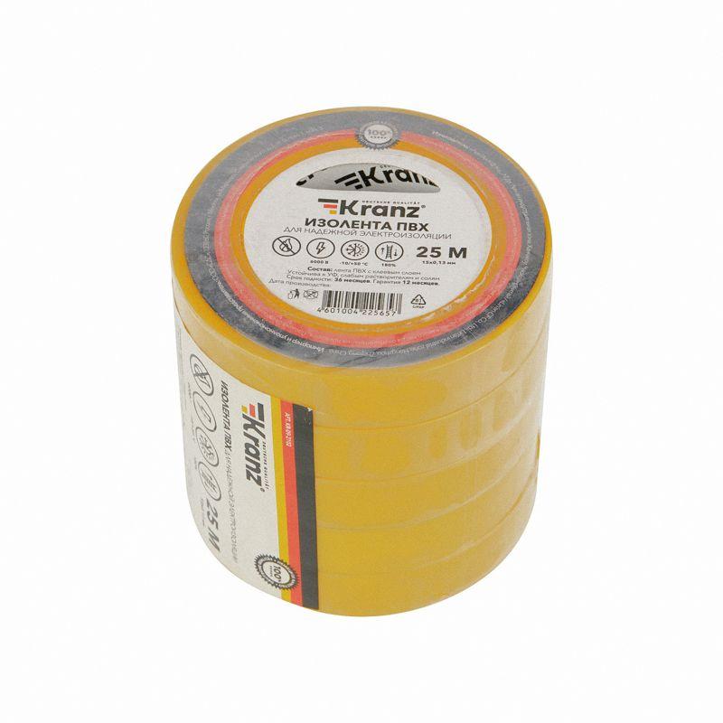  Изолента ПВХ 0.13х15мм 25м желт. (уп.5шт) Kranz KR-09-2102 фото в каталоге от BTSprom.by