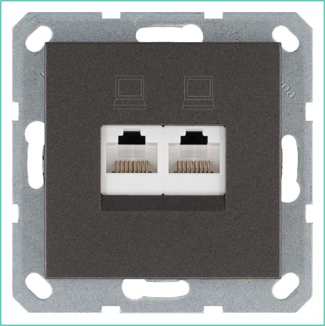 розетка компьютерная 2-м rj45 ip20 кат. 6 механизм мокко jasmart g6108z от BTSprom.by