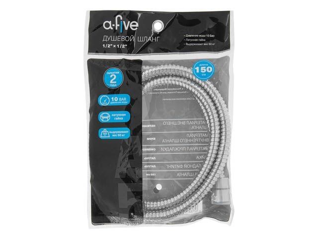 шланг душевой, sus/epdm, 1/2" г-г 150 см, хром, a-five (гайка латунь (anti-twist), 10 бар) a5-020 от BTSprom.by