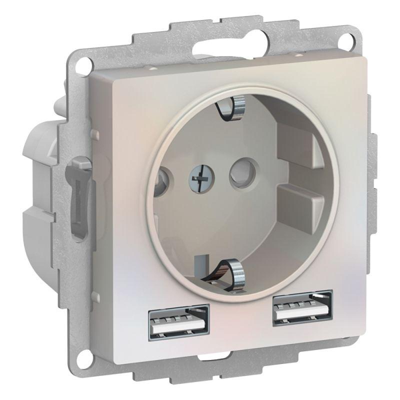 розетка 1-м сп atlasdesign 16а ip20 с 2-мя заряд. устройствами usb тип a+a 5в/2.4а 2х5в/1.2а механизм жемчуж. se atn000430 от BTSprom.by