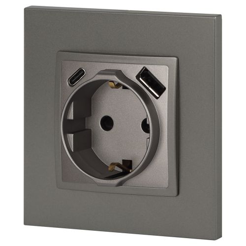  Розетка Elegance 14-4108-16 16A 250В 2P+E защ. шторки с USB type-A+C 3А 5В титан Эра Б0067695 фото в каталоге от BTSprom.by