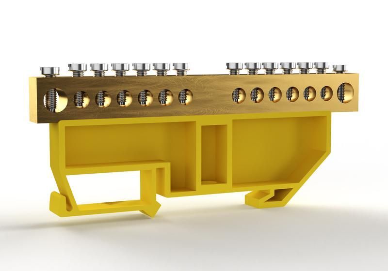 шина pe "земля" на din-изоляторе 8х12мм 14 отвер. латунь tokov electric tke-bcb-812-14-din/pe от BTSprom.by