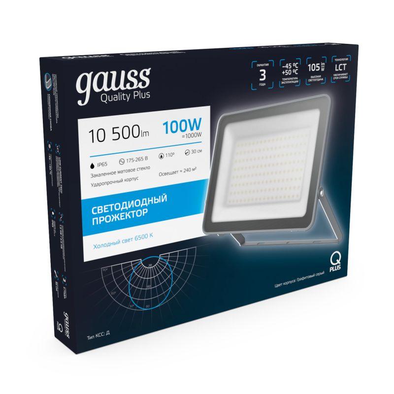  Прожектор светодиодный Qplus 100Вт 6500К IP65 10500лм 175-265В ДО графит. GAUSS 690511100 фото в каталоге от BTSprom.by