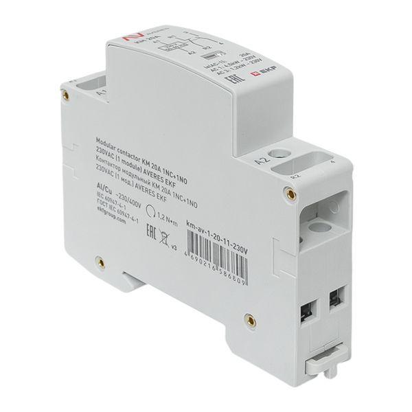  Контактор модульный КМ 20А 1NC+1NO 230В AC (1 мод.) AVERES EKF km-av-1-20-11-230V фото в каталоге от BTSprom.by