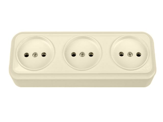 розетка 3-ая (открытая, б/з) бежевая, вариант, bylectrica ра16-0161 бежевый от BTSprom.by