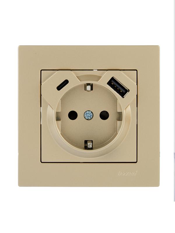 розетка с заземл. tc+usb разъем vesna зол. lezard 742-3688-181tc от BTSprom.by