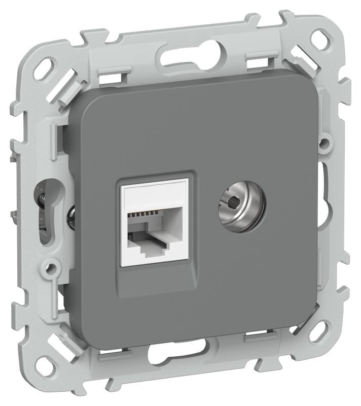 розетка 2-м сп flite рктв5е-2-0-флма rj45/tv кат.5e utp механизм мокрый асфальт iek fi-ak22-1-k80 от BTSprom.by