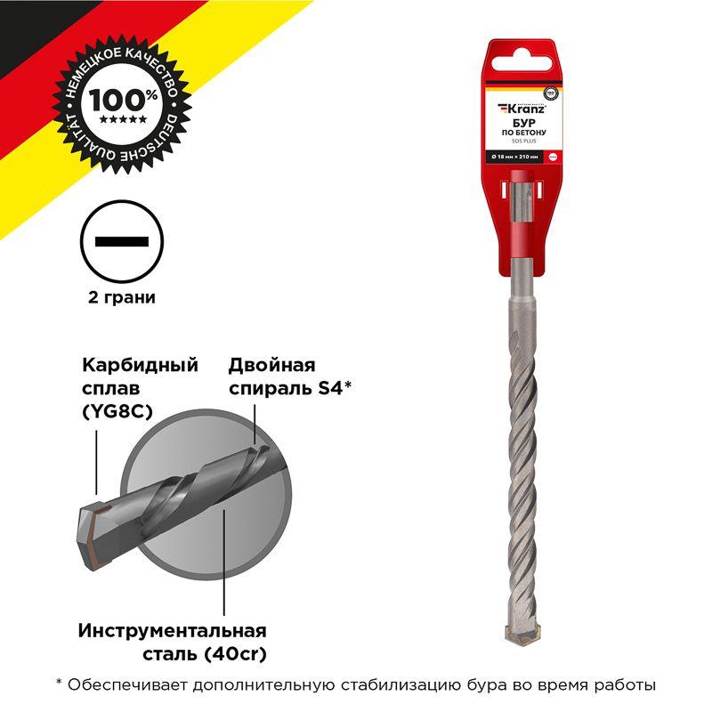 бур по бетону 18x210x150мм sds plus kranz kr-91-0036 от BTSprom.by