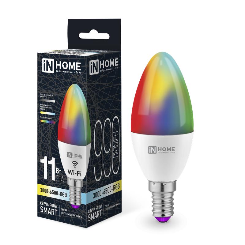лампа светодиодная led-свеча-rgbw-smart 11вт 3000-6500к e14 990лм 230в димм. in home 4690612050041 от BTSprom.by