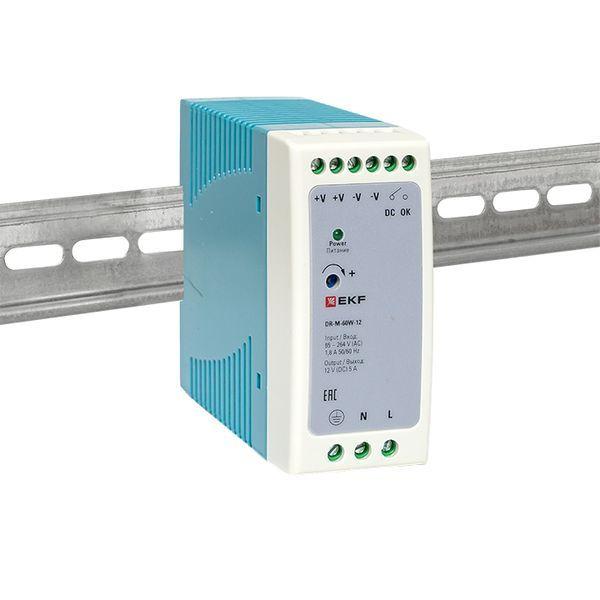  Блок питания на дин рейку 60Вт Uвх 220В AC m Uвых 12В DC постоянного тока EKF DR-M-60W-12 фото в каталоге от BTSprom.by