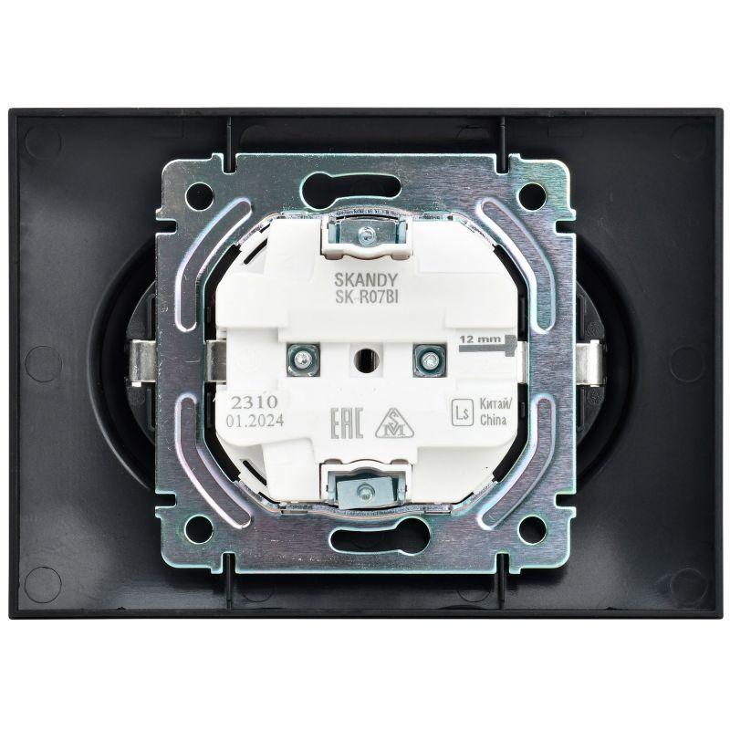  Розетка 2-м SKANDY 16А с заземл. защ. шторки в сборе SK-R07Bl черн. IEK SK-R24-16-K02-F фото в каталоге от BTSprom.by