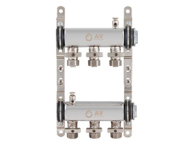 коллекторная группа ave134, 3 вых. av engineering (для отопления (радиаторы) и водоснабжения. не для теплого пола) ave13400103 от BTSprom.by