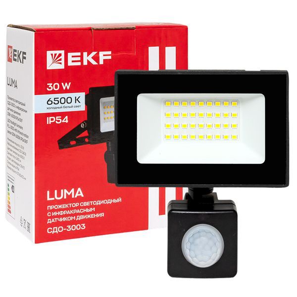  Прожектор светодиодный СДО-3003 30Вт 6500К IP54 с инфракрасным датчиком движения EKF FLL-3003-30D-6500 фото в каталоге от BTSprom.by