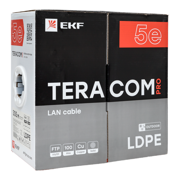 Кабель витая пара F/UTP кат.5E 4 пары 24 AWG solid внешн. LDPE черн. (м) TERACOM PRO EKF TRP-5EFTP-04PE-BK-OUT3 фото в каталоге от BTSprom.by
