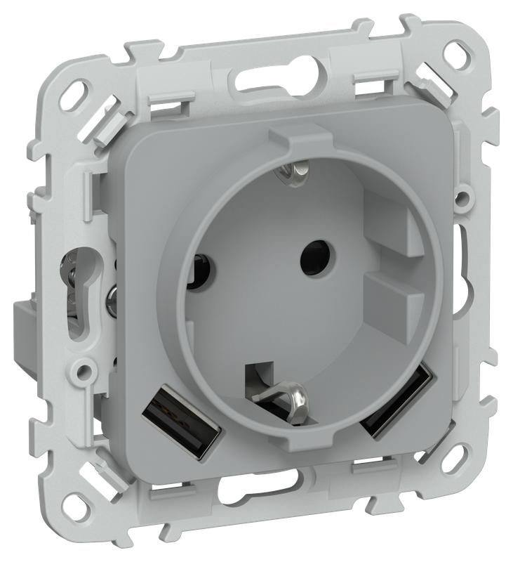 розетка 1-м сп flite рсюша11-0-флс 16а с usb a+a 3.1а с заземл. с защ. шторками механизм сер. iek fi-r14-16-u21-d31-k03 от BTSprom.by