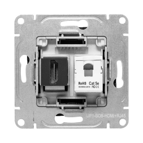  Розетка СП Эпика HDMI + RJ45 кат.5 механизм черн. EKF UP1-SOB-HDMI+RJ45 фото в каталоге от BTSprom.by
