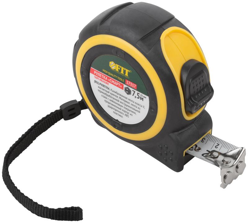 рулетка смарт 7.5мх25мм калибр. лента; нейлон. покрытие; магн. крючок; прорезиненный корпус fit 17317 от BTSprom.by
