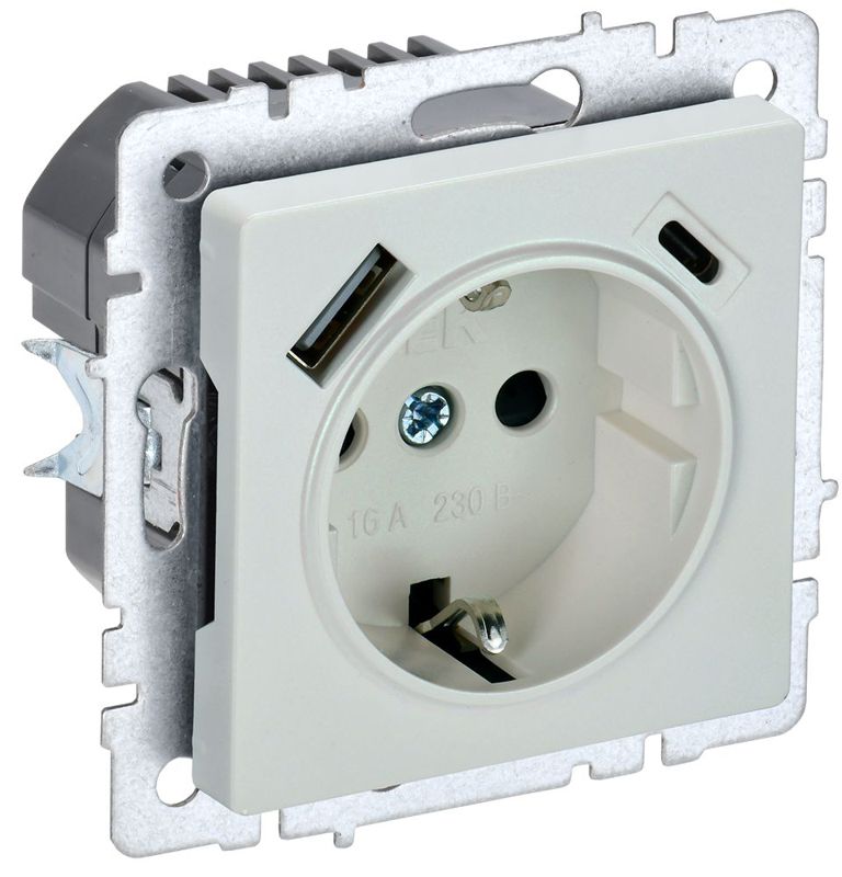 розетка brite рюш11-1-брж 16а с usb a+c 18вт с заземл. защ. шторки механизм жемчуж. iek br-r14-16-u22-018-k36 от BTSprom.by