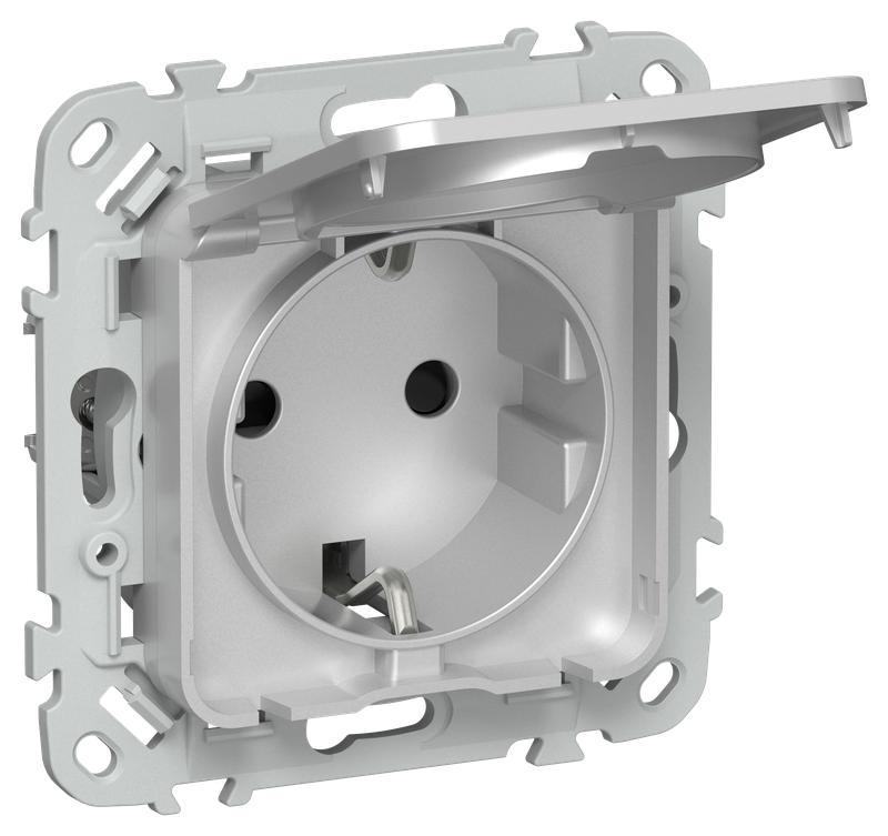 розетка сп flite рсшкр11-1-44-фла 16а ip44 с заземл. с защ. шторками и крышкой безвинтовое крепление механизм алюм. iek fi-r16-16-1-44-k47 от BTSprom.by