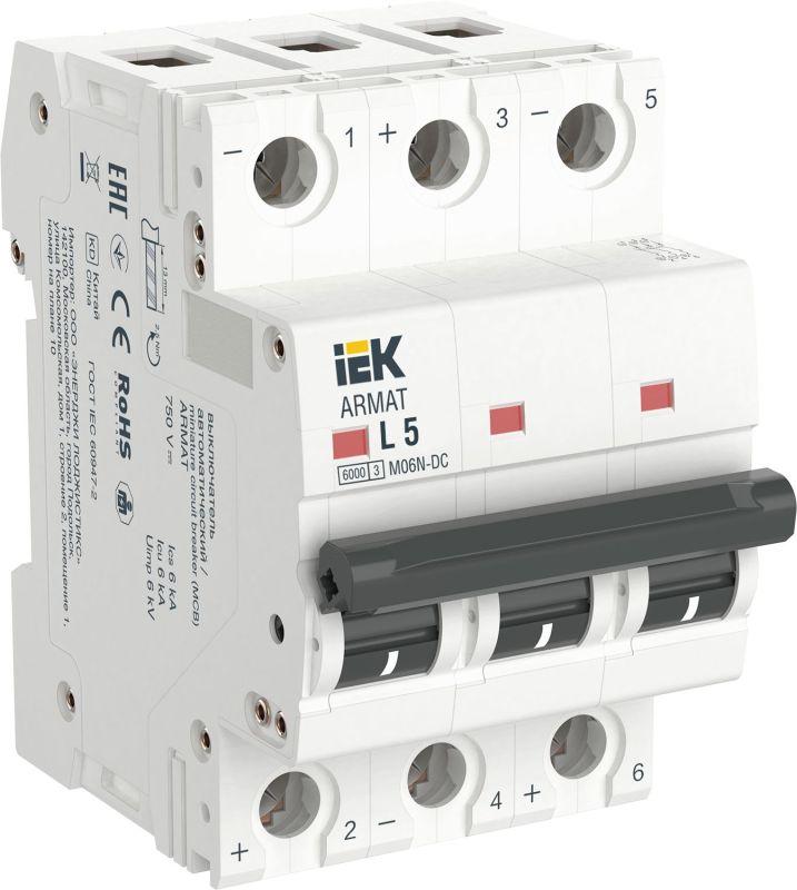 выключатель автоматический модульный 3п l 5а m06n-dc armat iek ar-m06n-3-l005dc от BTSprom.by