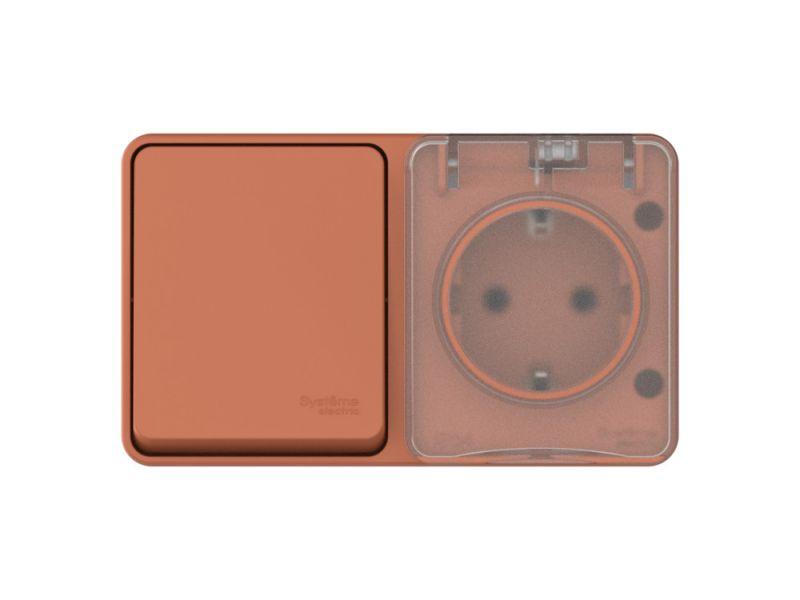  Блок ОП AtlasDesign PROFI IP54 (розетка 1-м 16А заземл. защ. шторки + 1-кл. выключатель 10А) терракот. SE ATN547070 фото в каталоге от BTSprom.by