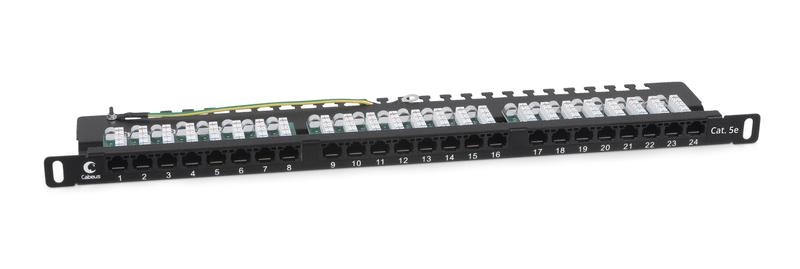 патч-панель 19дюйм 0.5u 24 порта rj45 кат.5e dual idc 90град. высокой плотности с задн. кабельн. организатором cabeus 9666c от BTSprom.by