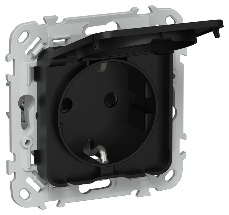 розетка сп flite рсшкр11-1-44-флч 16а ip44 с заземл. с защ. шторками и крышкой безвинтовое крепление механизм черн. iek fi-r16-16-1-44-k02 от BTSprom.by