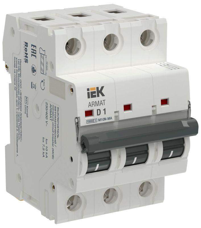 выключатель автоматический модульный 3п d 1а m10n-ma без тепл. расцеп. armat iek ar-m10n-ma-3-d001 от BTSprom.by