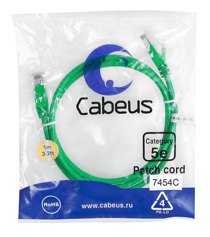 патч-корд u/utp кат.5e pc-utp-rj45-cat.5e-1m-gn 2xrj45/8p8c неэкранир. pvc 1м зел. cabeus 7454c от BTSprom.by