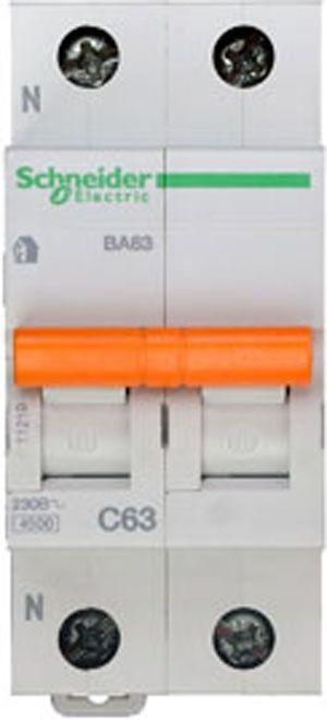  Выключатель автоматический модульный 2п (1P+N) C 63А 4.5кА BA63 Домовой SchE 11219 фото в каталоге от BTSprom.by