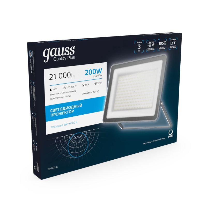  Прожектор светодиодный Qplus 200Вт 6500К IP65 21000лм 175-265В ДО графит. GAUSS 690511200 фото в каталоге от BTSprom.by