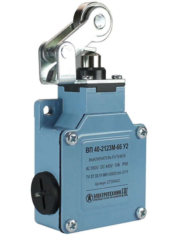 выключатель путевой вп 40-2123м-66 у2 1но+1нз ip66 рычаг со стальным роликом горизонт. срабатывания мгновенный без сальника электротехник et009402 от BTSprom.by