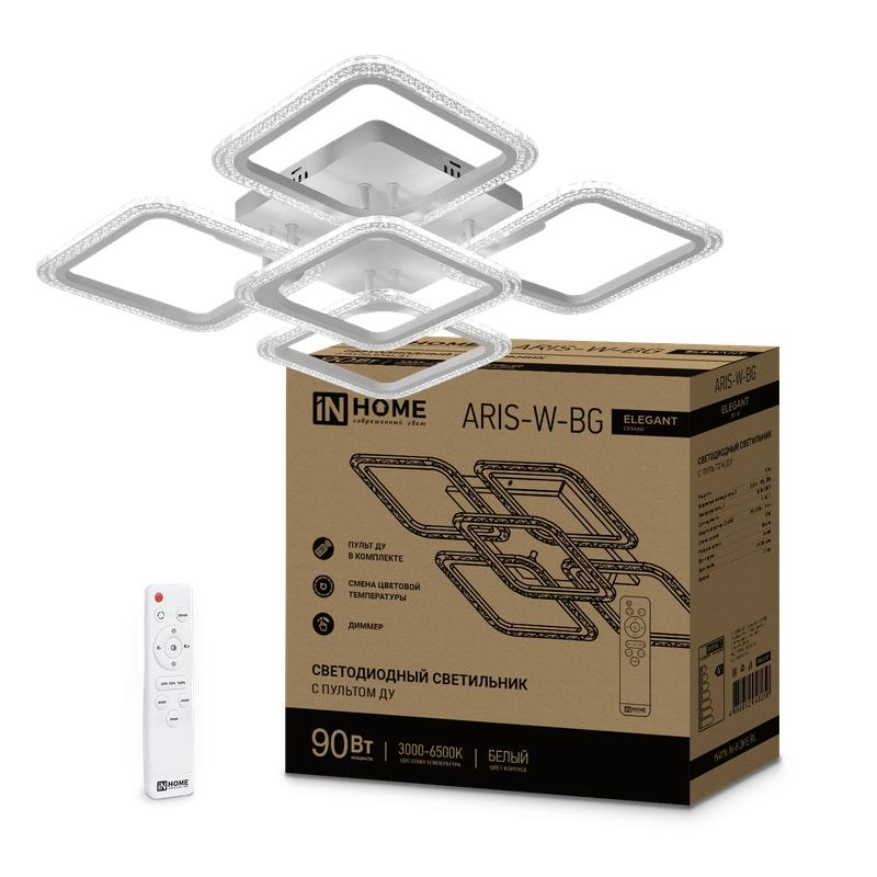 светильник светодиодный elegant aris-w-bg 90вт 3000-4000-6500к 7000лм 230в 600х600х110мм пу бел. in home 4690612043258 от BTSprom.by