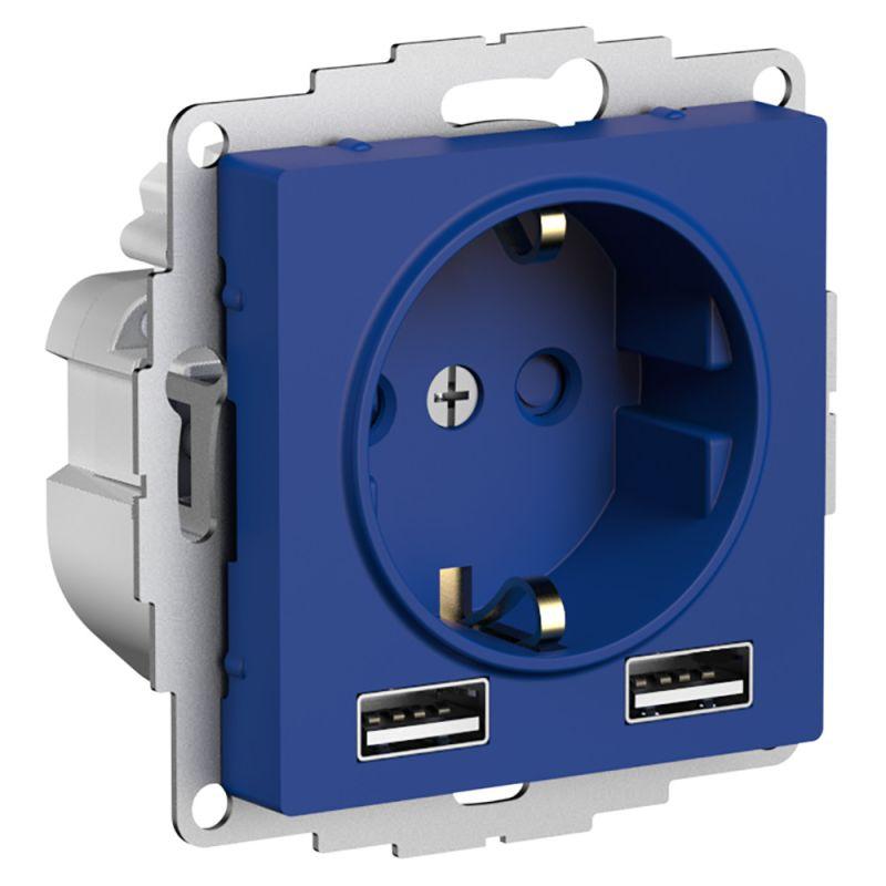 розетка atlasdesign 16а с 2-мя заряд. устройствами usb тип a+a 5в/2.4а 2х5в/1.2а механизм аквамарин se atn001130 от BTSprom.by
