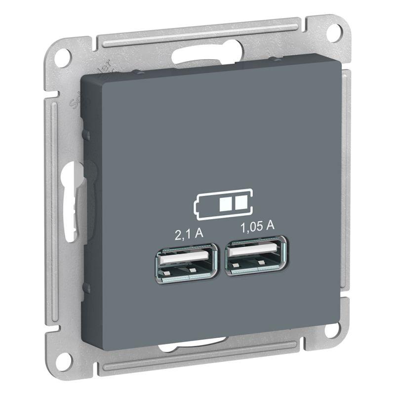 розетка usb atlasdesign тип a+a 5в 1х2.1а 2х1.05а механизм грифель se atn000733 от BTSprom.by