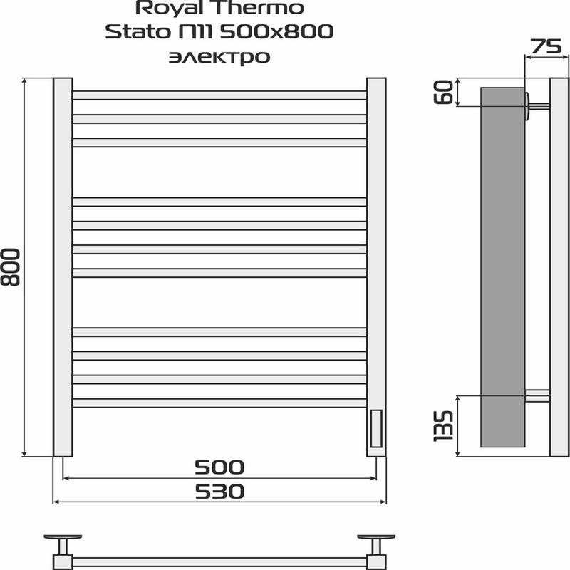  Полотенцесушитель Stato white П11 500х800 электро встроен. диммер Royal Thermo НС-1433967 фото в каталоге от BTSprom.by