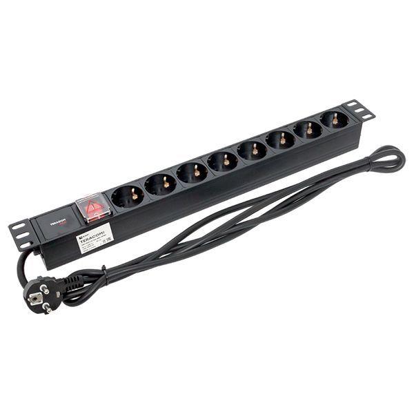  Блок PDU TERACOM PRO 19дюйм 1U 16А/250В 8 роз. Schuko с выключат. шнур 2м 3х1.5кв.мм вилка Schuko корпус алюм. черн. EKF TRP-HPD-LS-16A-8SH-2MSH фото в каталоге от BTSprom.by