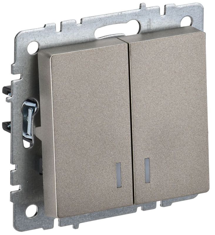 выключатель 2-кл. сп brite вс10-2-1-брш 10а с индик. механизм шампань iek br-v20-1-10-k37 от BTSprom.by