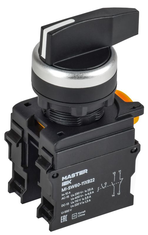переключатель 2 полож. 1но+1нз возвратный длин. ручка master iek mi-sw60-11xb22-3-25-2-k02 от BTSprom.by