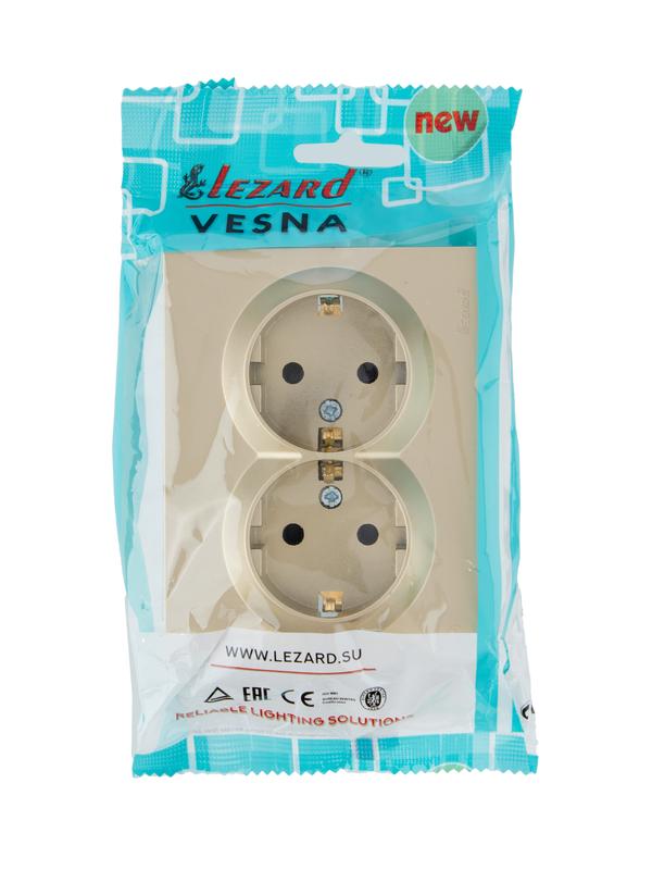  Розетка двойная VESNA с защитой от детей ПБТ зол. LEZARD 742-3600-178B фото в каталоге от BTSprom.by