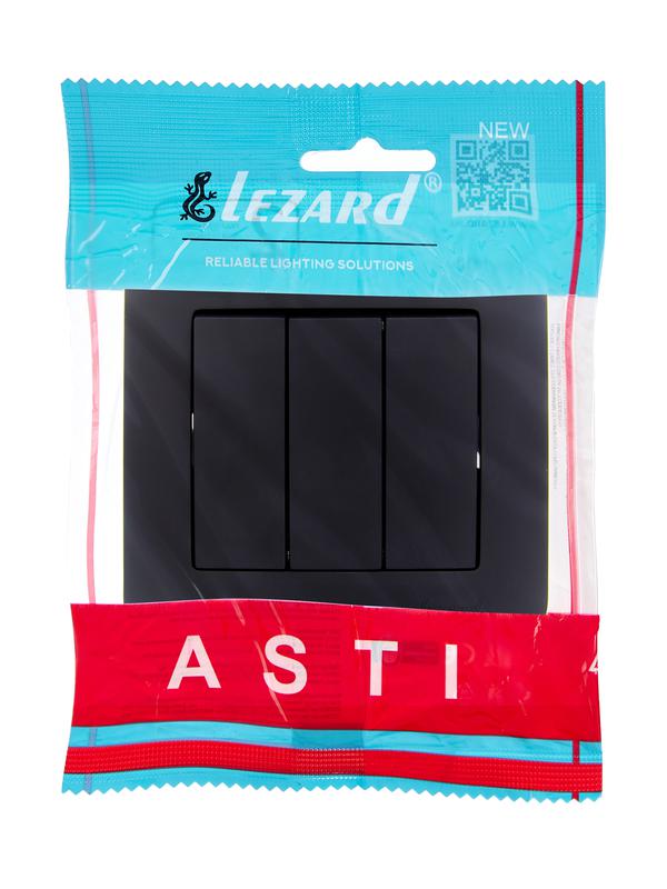  Выключатель 3-кл. 1п СП ASTI 10А IP20 в сборе черн. бархат LEZARD 7081-4242-109 фото в каталоге от BTSprom.by