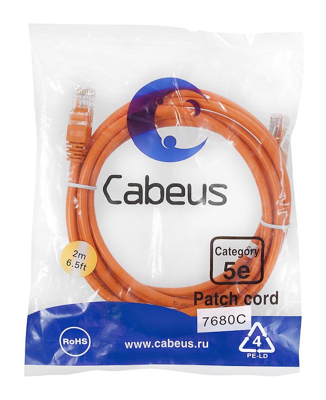 патч-корд u/utp кат.5e pc-utp-rj45-cat.5e-2m-or 2xrj45/8p8c неэкранир. pvc 2м оранж. cabeus 7680c от BTSprom.by