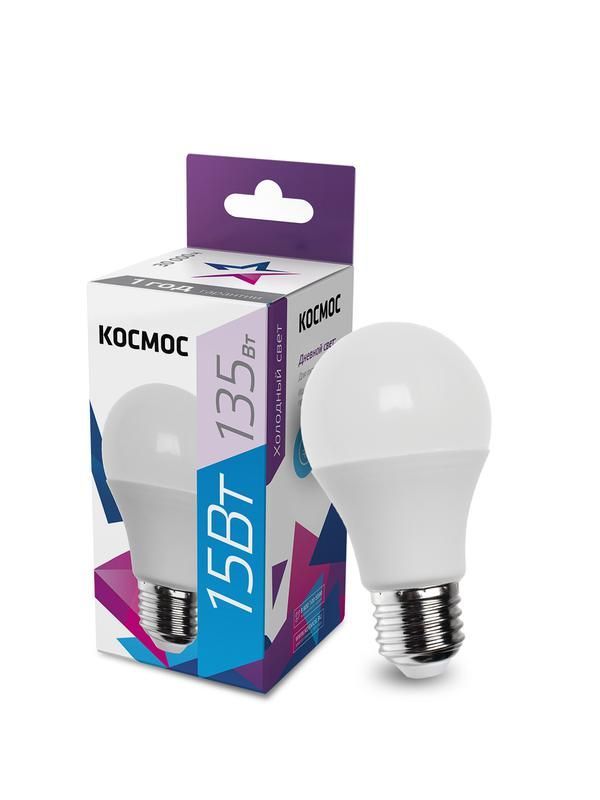 лампа светодиодная a60 15вт 6500к e27 220в космос lkecled15wa60e2765 от BTSprom.by