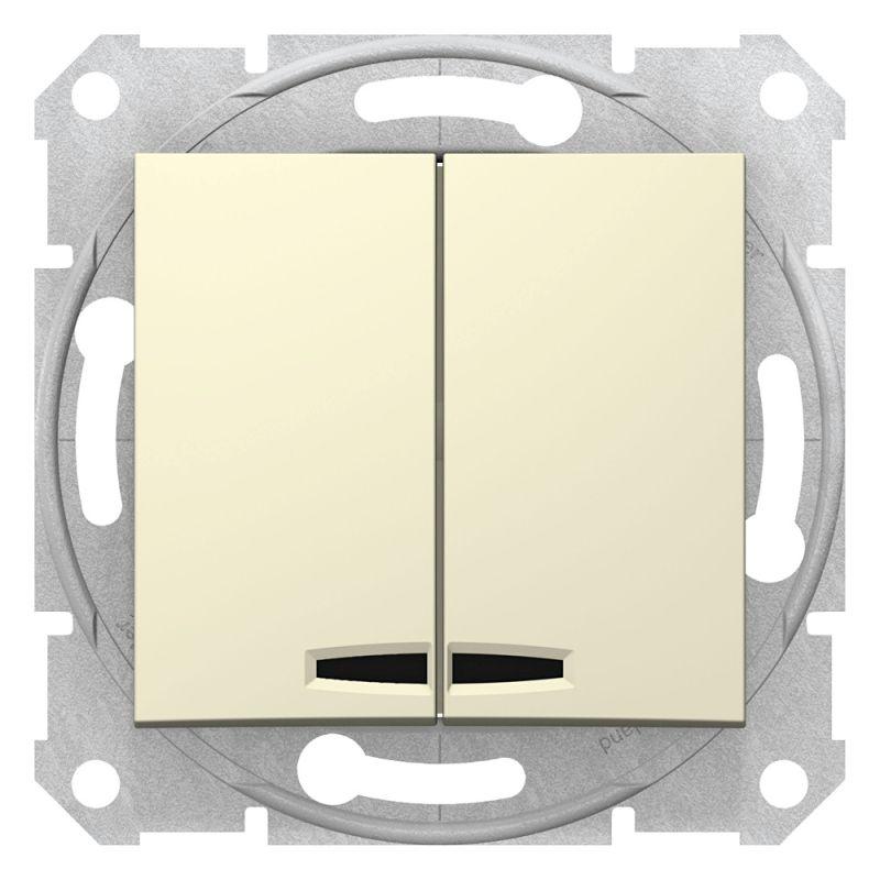  Выключатель 2-кл. СП Sedna 10А IP20 (сх. 5а) 250В с син. подсветкой механизм беж. SchE SDN0300347 фото в каталоге от BTSprom.by